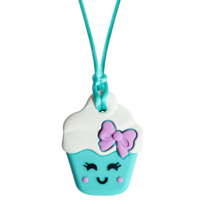 Munchables Cupcake Chew Necklace in Aqua with White Icing