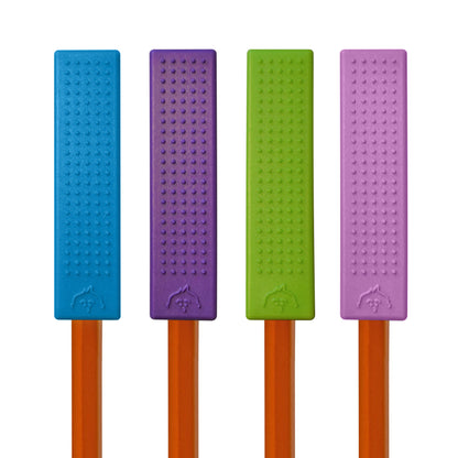 Back of LEGO Brick Style Chewable Pencil Toppers have 4 columns of raised tactile bumps.