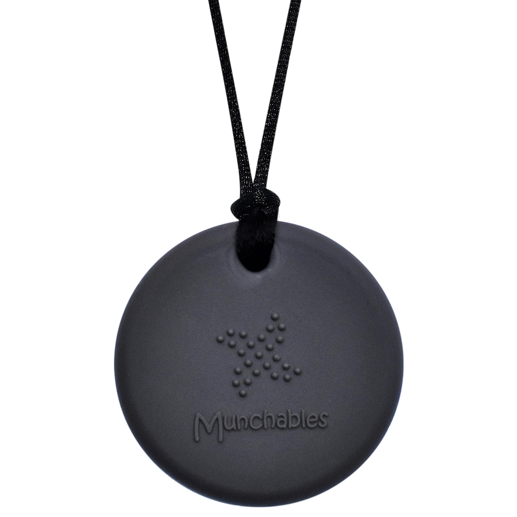 Munchables Ninja Star Chew Necklace features sensory tactile bumps on the reverse side in the shape of a ninja star for added sensory interest.