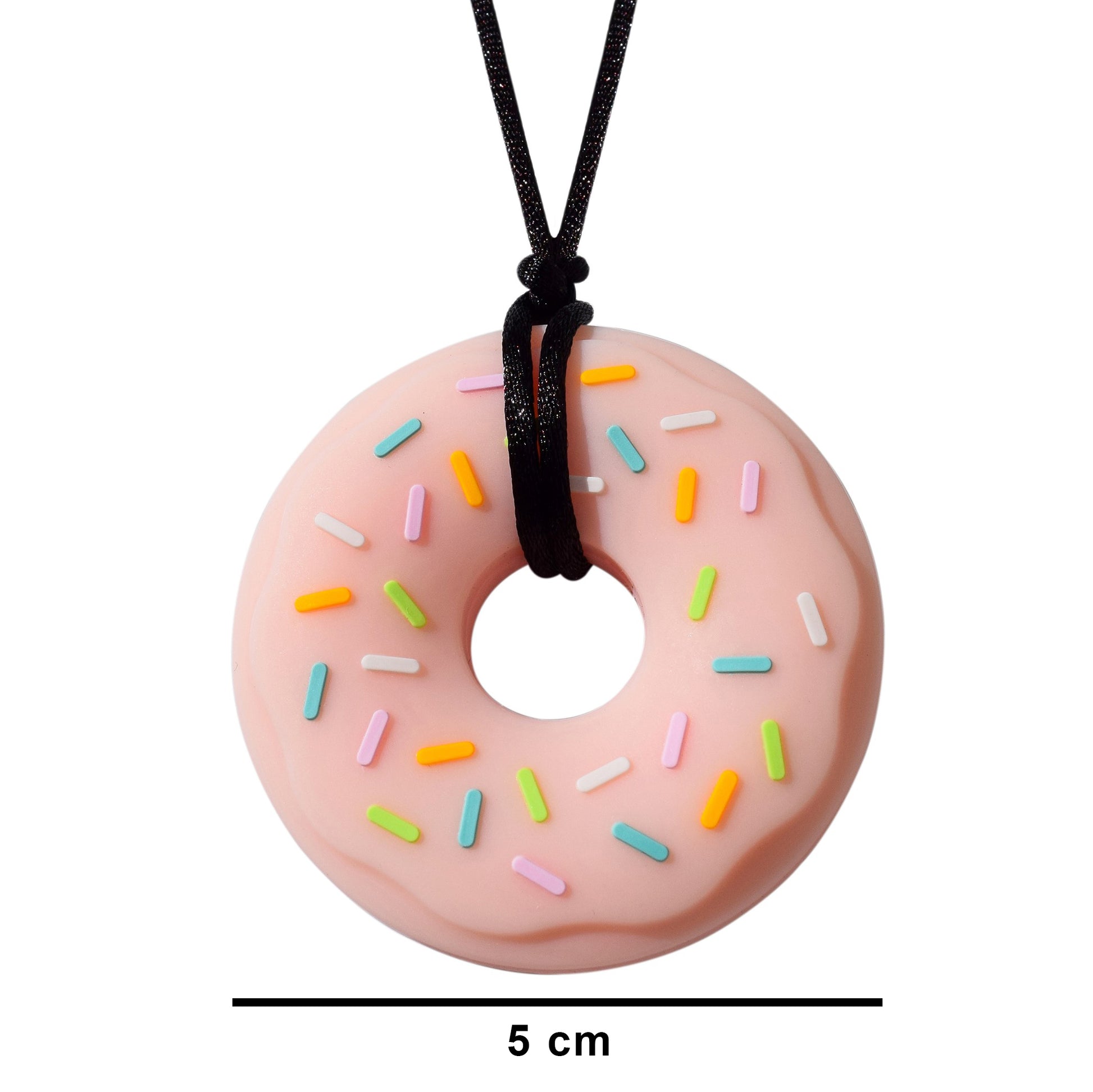 Munchables Donut Chew Necklaces measure 5cm in diameter.