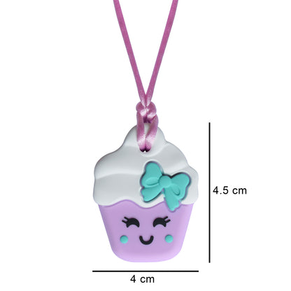 Munchables Cupcake Chew Necklace with dimensions of 4.5cm high by 4cm wide