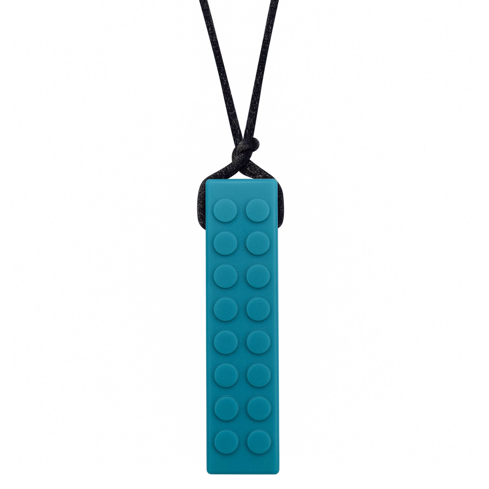 LEGO-like Chew Necklace for girls and boys by Munchables in teal.