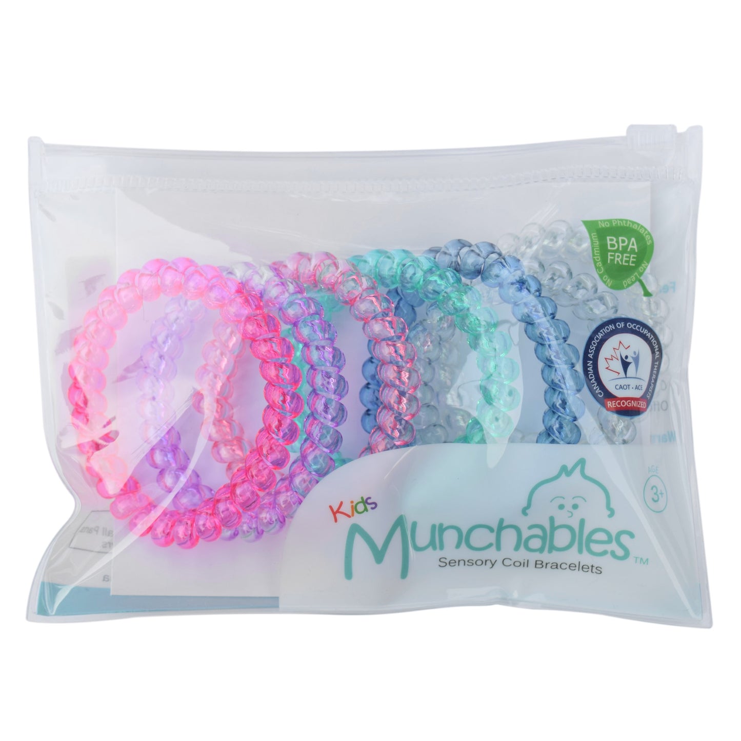 Munchables coil fidget bracelets in package.